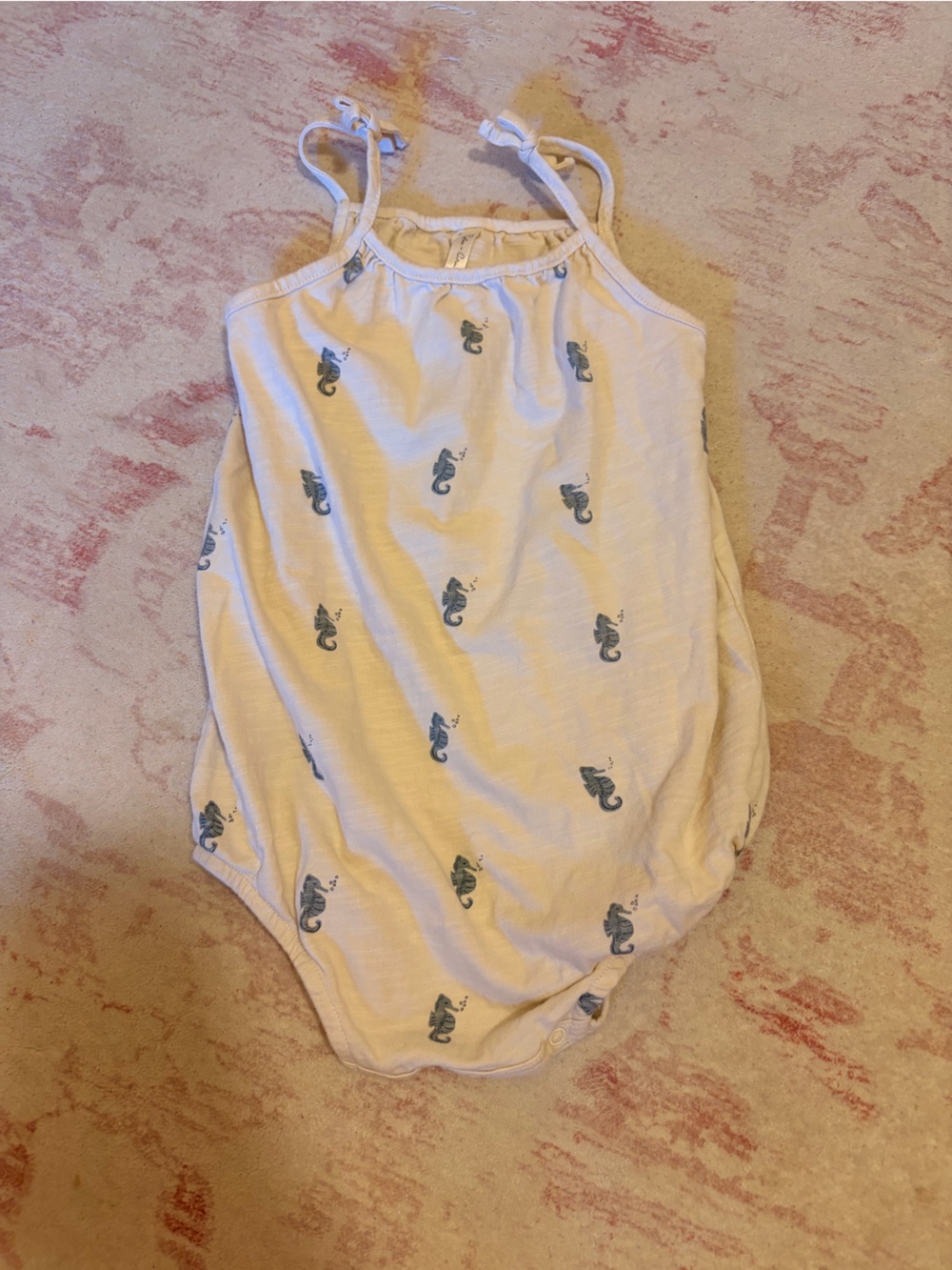 Rylee + Cru White One-Piece with Blue Seahorse Print